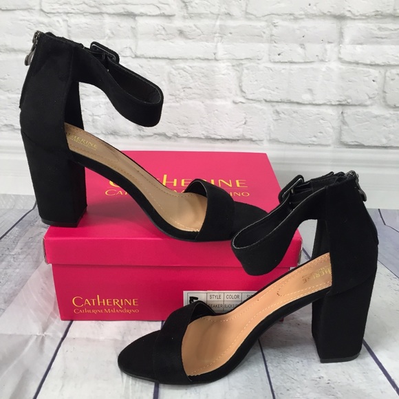 New black vegan suede ankle strap chunky heel - Picture 5 of 6